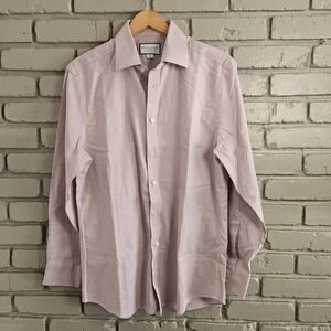 Charles Tyrwhitt Mens 16/34 Slim Fit Non-Iron Dress Shirt Burgundy Micro Check